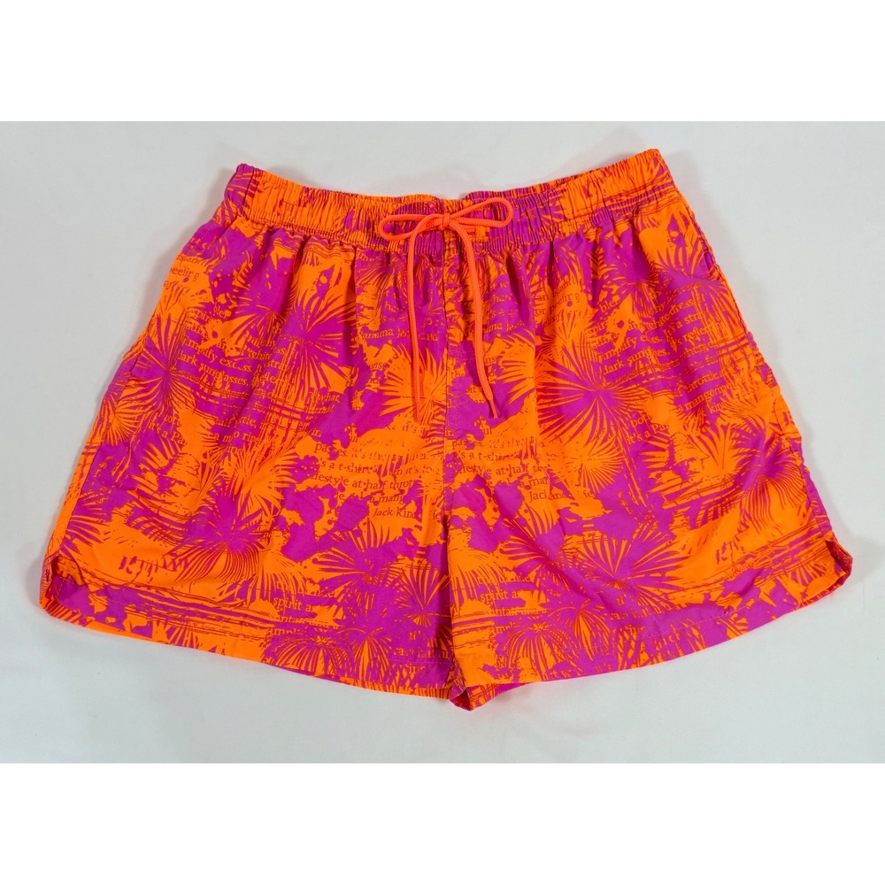 Panama Jack Mens Swim Trunks Orange Purple Tropical Palm Print Shorts Medium